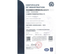 職業(yè)健康安全管理體系認(rèn)證證書（中文版）